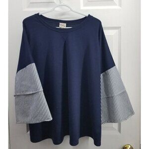 Como Vintage Navy Striped Flare Sleeves 1x